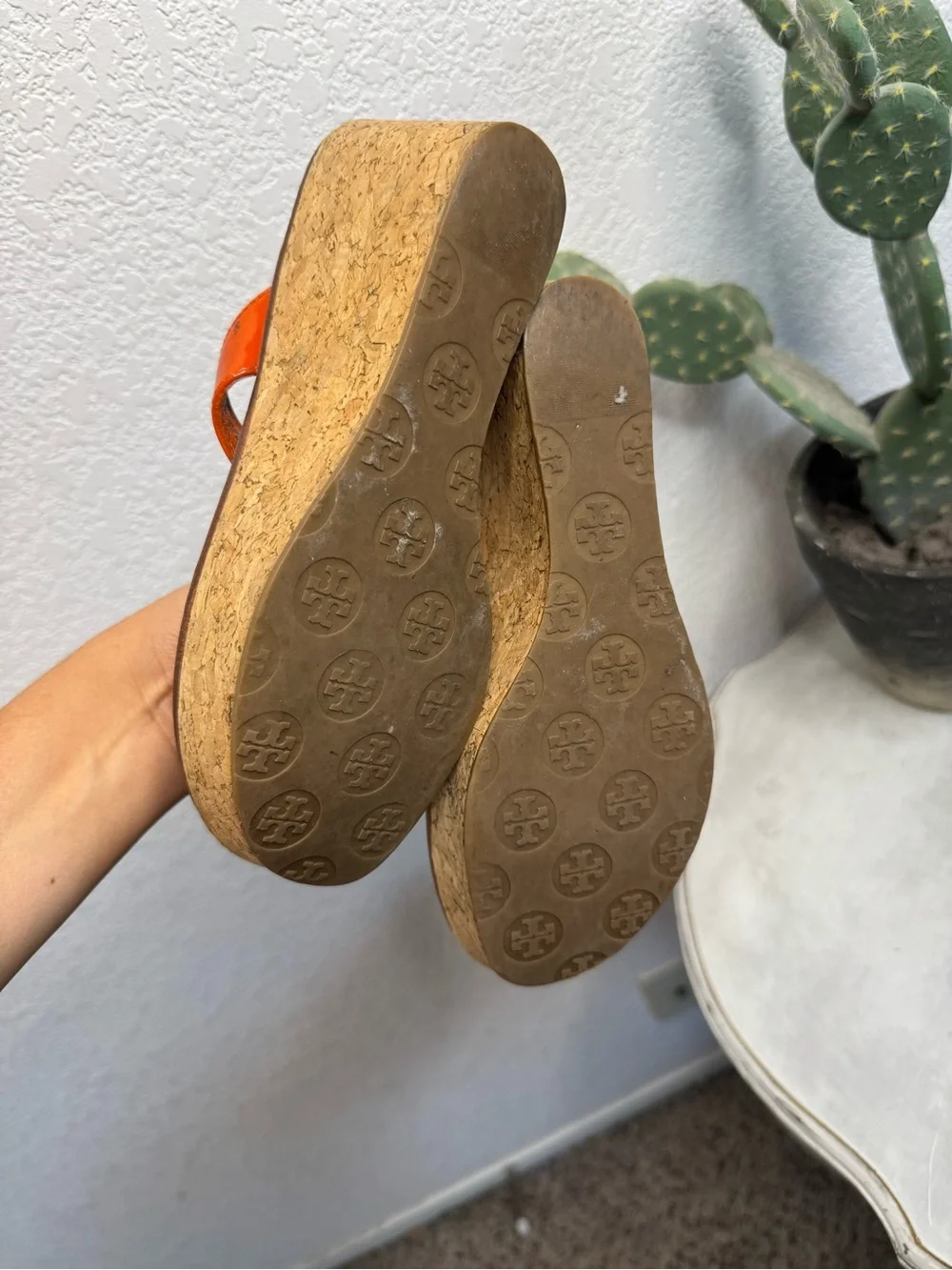 Tory Burch Y2K orange strap wedge thong size 6